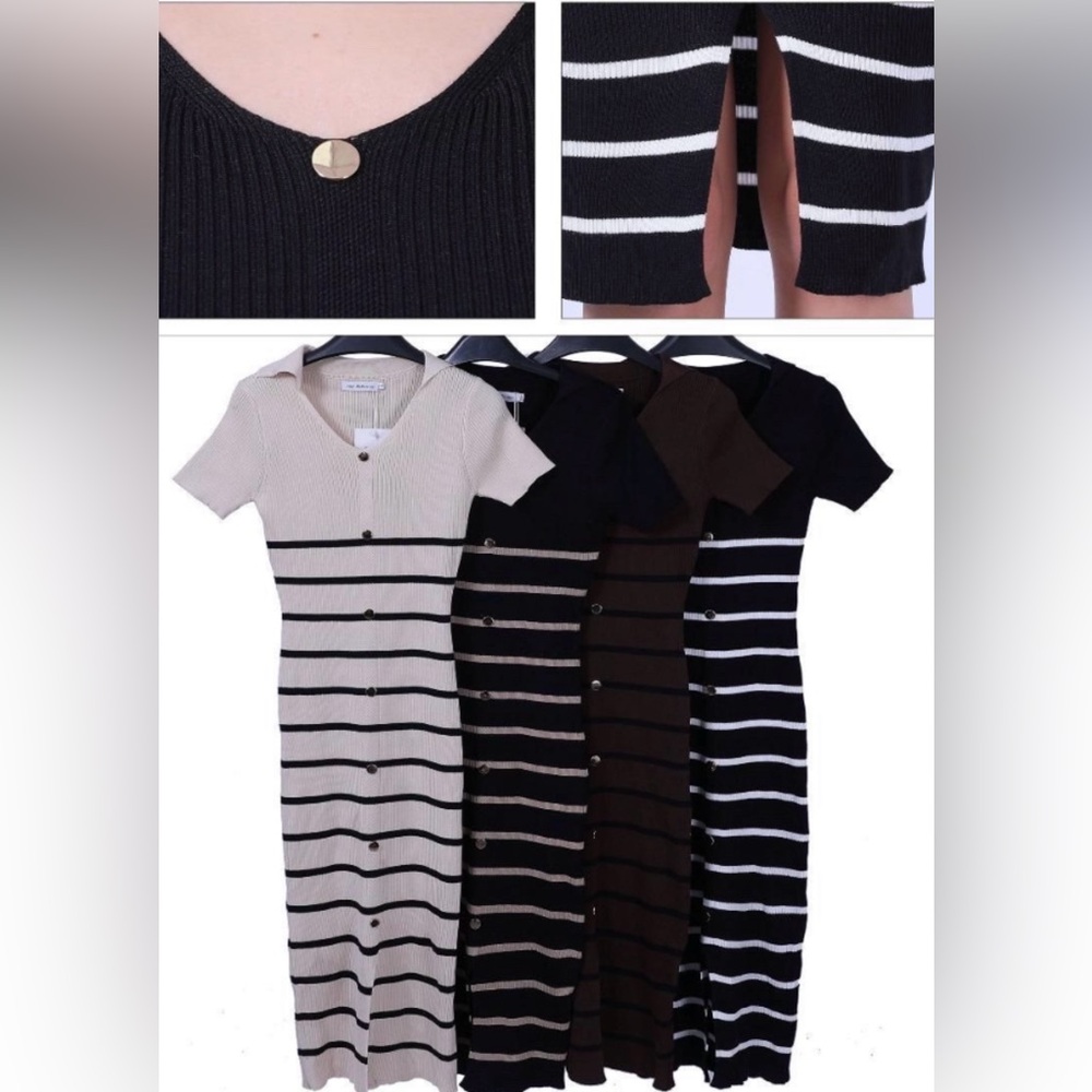 NEW Striped Knit Dress Faux Button-Down NWT Multiple Colors Available - Picture 4 of 4